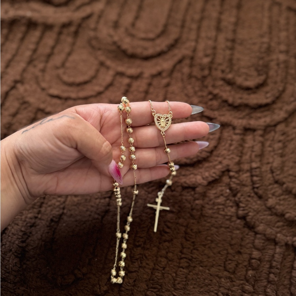 COPY - Gold Heart and Cross Necklace rosary